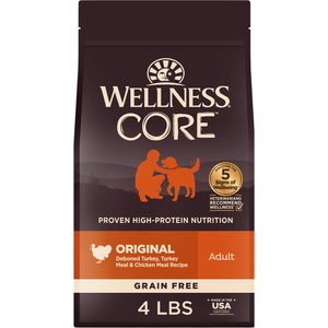 Wellness CORE Grain-Free Original Deboned Turkey, Turkey Meal & Chicken Meal Recipe Dry Dog Food, 4-lb bag