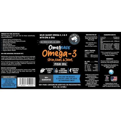 Show full view: Finest for Pets Omegease Omega-Rich Fish Oil Dog & Cat Supplement, 32-fl oz bottle slide 10 of 12