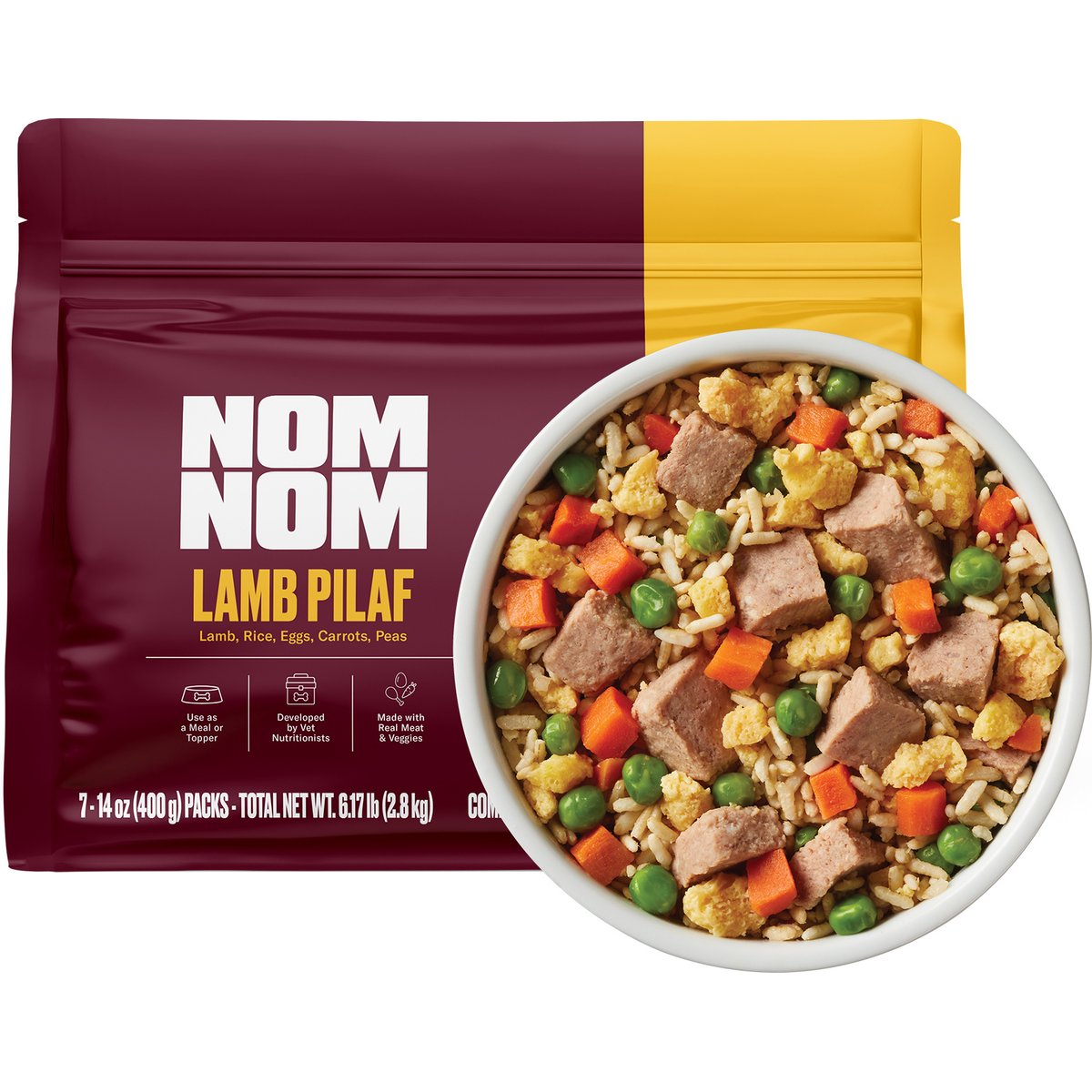 Nom Nom Freshly-Made Frozen Lamb Pilaf Dog Food, 14-oz pouch, bundle of 28