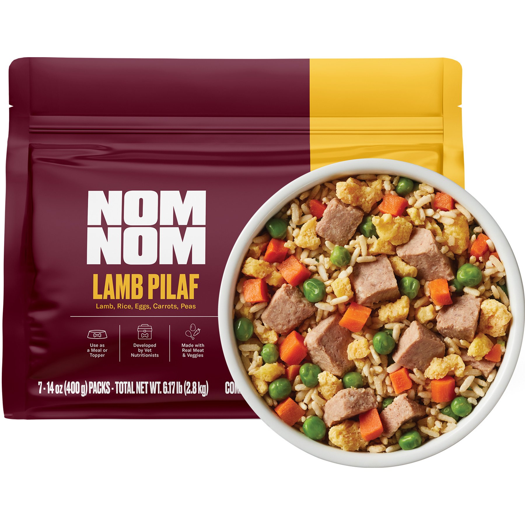 Nom Nom Freshly-Made Frozen Lamb Pilaf Dog Food, 14-oz pouch, case of 7