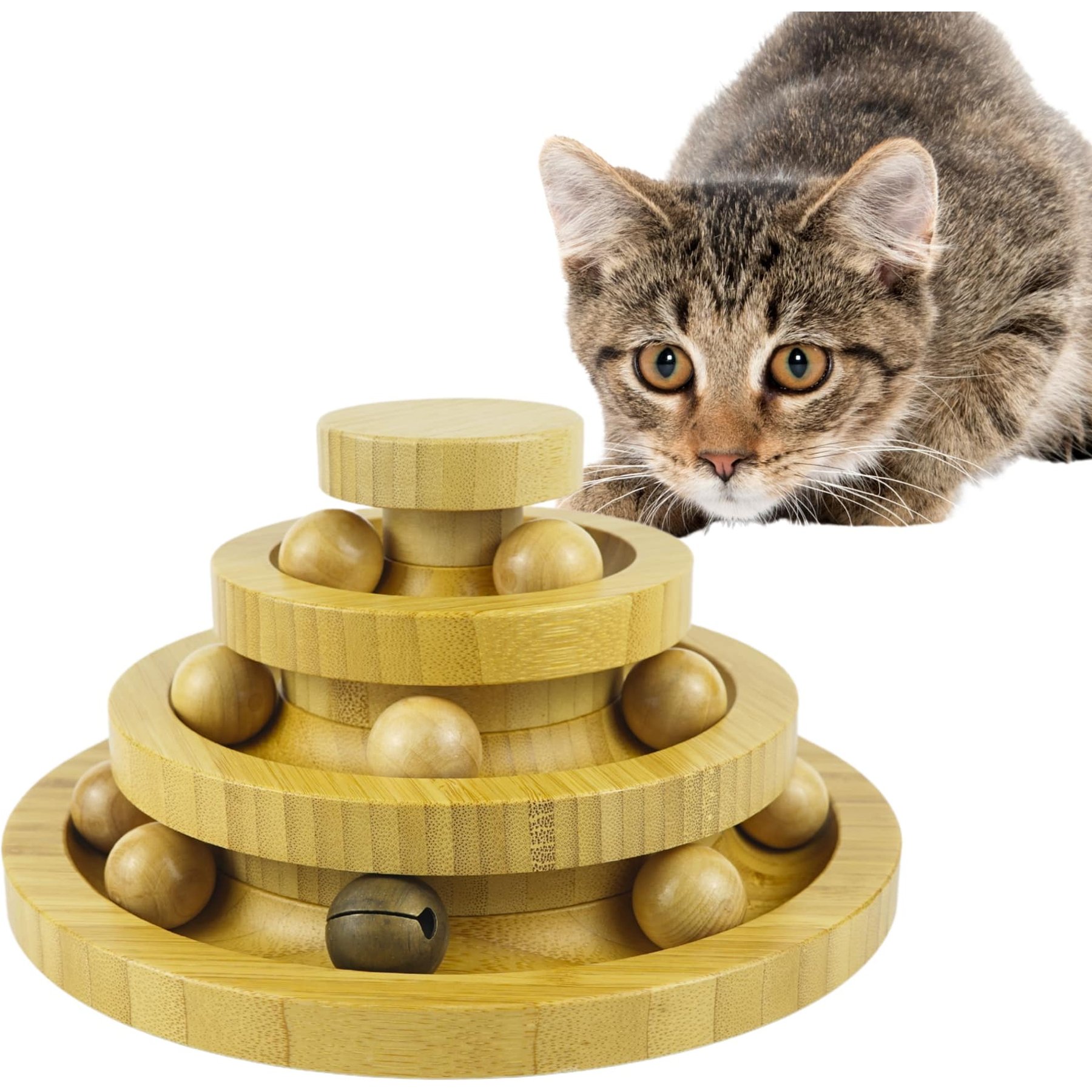 Pet Fit For Life Wooden Track Cat Ball Toy, Brown, Medium