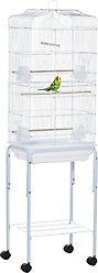PawHut Large Bird Cage Aviary with Handle & Wheels, White, 18.25 x 14.25 x 61.75-in