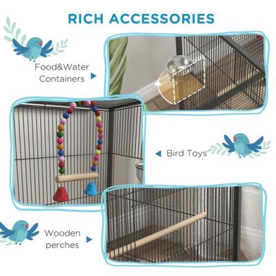 Show full view: PawHut Large Indoor & Outdoor Tabletop Bird Cage, Gray, 19 x 18 x 29.25-in slide 5 of 9
