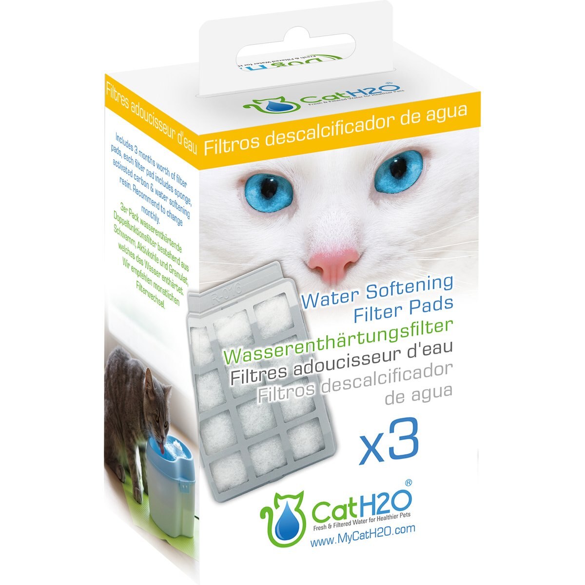 DOG H2O & CAT H2O Water Fountain Replacement Water Softening Filter Pads, 3 count