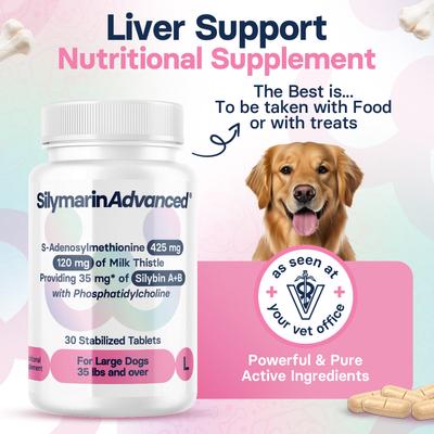 Show full view: SilymarinAdvanced S-Adenosylmethionine & Silybin Tablet Liver Health Supplement for Large Dogs, 30 count slide 3 of 11