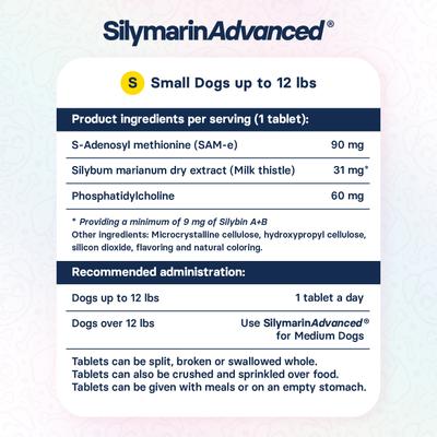 Show full view: SilymarinAdvanced S-Adenosylmethionine & Silybin Tablet Liver Health Supplement for Small Dogs, 30 count slide 10 of 10