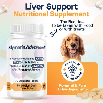 Show full view: SilymarinAdvanced S-Adenosylmethionine & Silybin Tablet Liver Health Supplement for Medium Dogs, 30 count slide 3 of 10