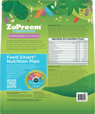 Show full view: ZuPreem Sensible Seed Medium Bird Food, 2-lb bag slide 2 of 10