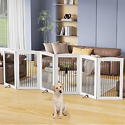 LovMor Freestanding Indoor Dog Gate, White, 6 Panels: 144 x 32-in