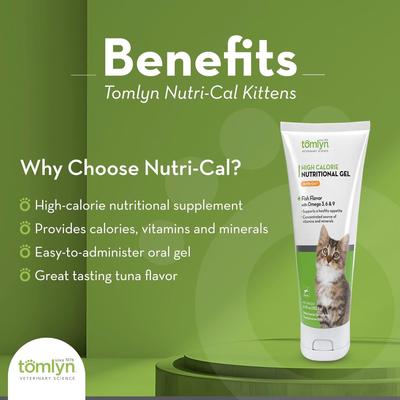 Show full view: Tomlyn Nutri-Cal Fish Flavor Gel High Calorie Supplement for Kittens, 4.25-oz tube slide 3 of 10