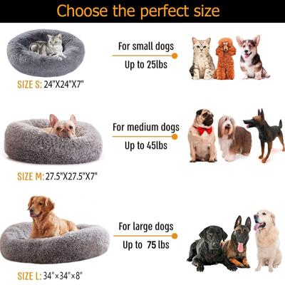 Show full view: LFC PETS Calming Anti-Anxiety Donut Dog & Cat Bed, Grey, Small slide 2 of 7