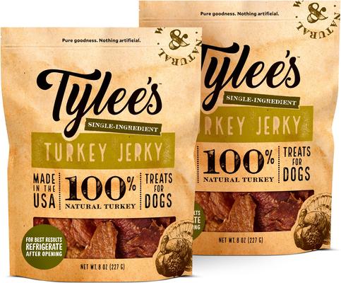 Discontinued TYLEE'S Turkey Jerky Dog Treats, 8-oz bag, bundle