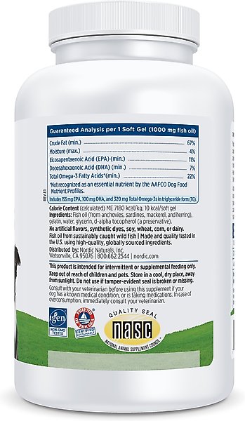 Show full view: Nordic Naturals Omega-3 Pet Softgels Supplement for Dogs, 180 count slide 3 of 4