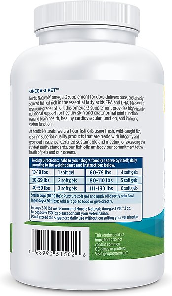 Show full view: Nordic Naturals Omega-3 Pet Softgels Supplement for Dogs, 180 count slide 2 of 4