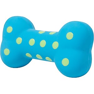 Multipet Polka Dot Bone Squeaky Plush Dog Toy, Color Varies, 4-in