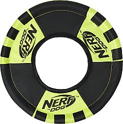 Nerf Dog Flyer Trackshot Toss Tug Ring Dog Toy, 9-in