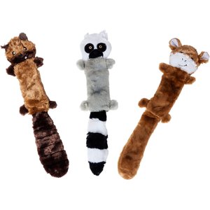 ZippyPaws Skinny Peltz Chipmunk, Lemur, Monkey Plush Dog Toy, 3 count