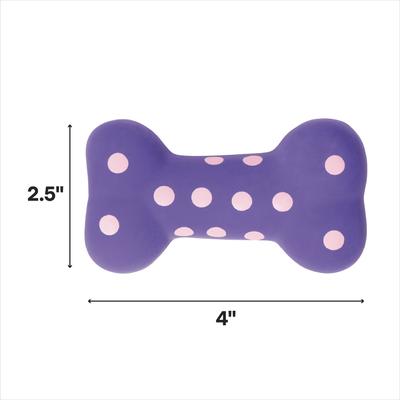 Show full view: Multipet Polka Dot Bone Squeaky Plush Dog Toy, Color Varies, 4-in slide 3 of 6