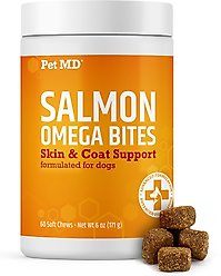 Pet MD Salmon Omega Bites Skin & Coat Chews Dog Supplement, 60 count