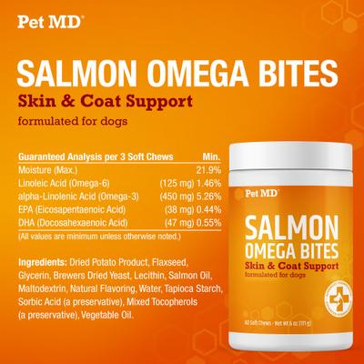 Show full view: Pet MD Salmon Omega Bites Skin & Coat Chews Dog Supplement, 60 count slide 3 of 6