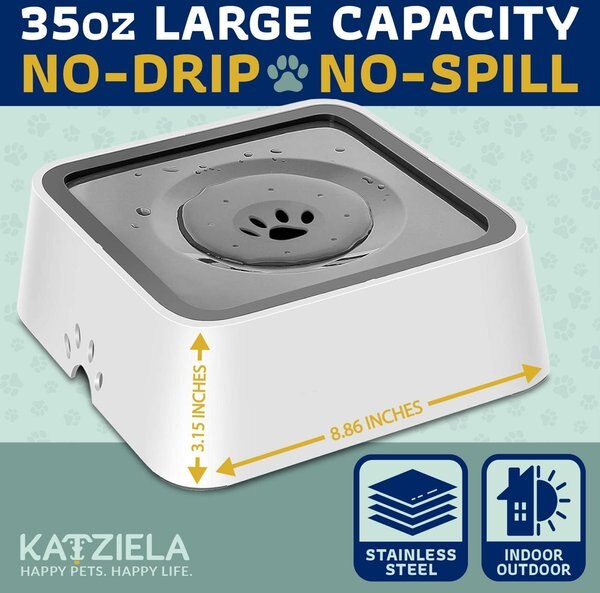 Katziela No Spill Dog & Cat Water Bowl, 35-oz, White, Medium