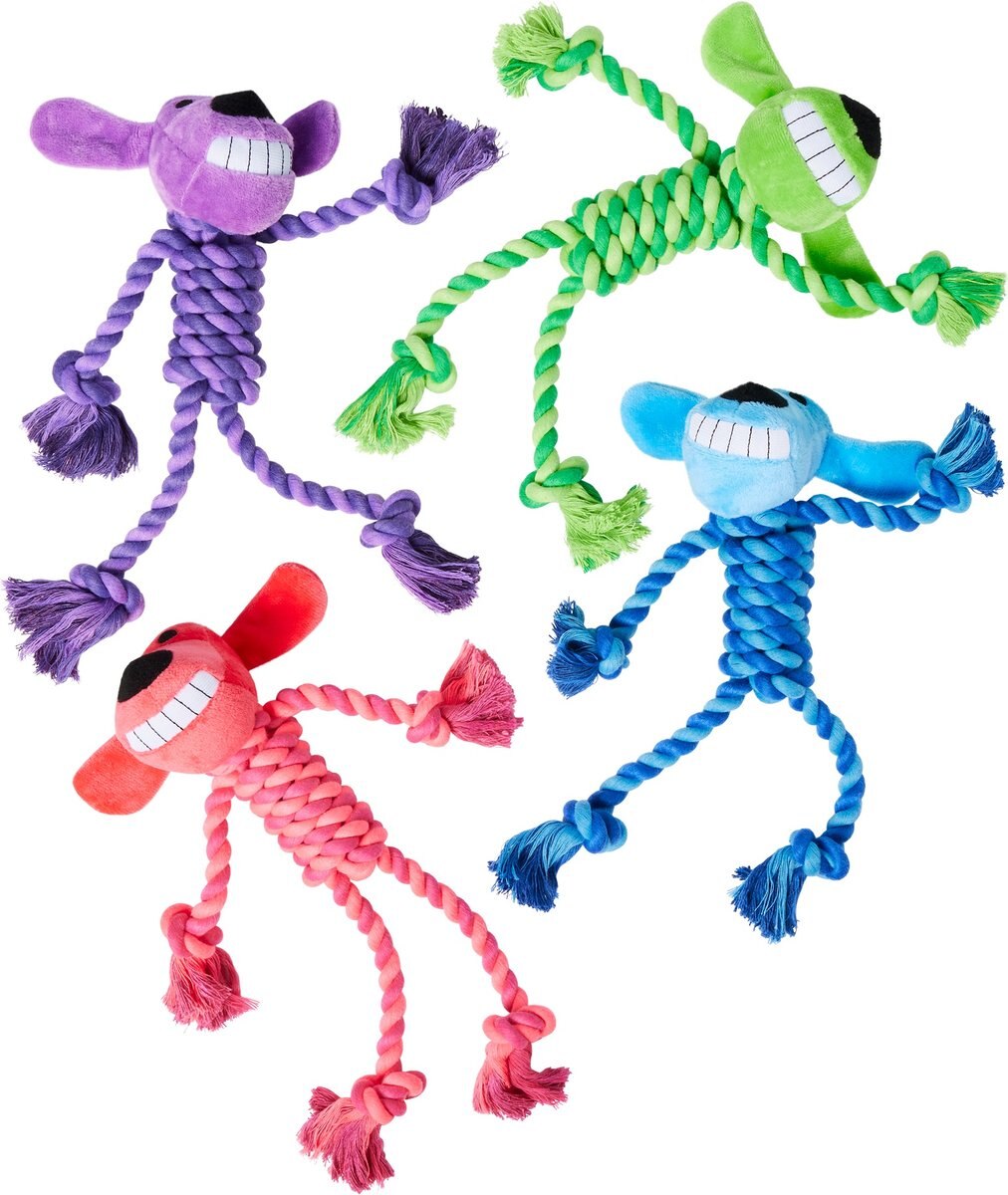 Multipet Skele-Ropes Dog Toy - Rabbit Design With Squeaker | 15" Nylon & Plush | Great For Tug & Fetch
