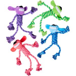 Multipet Loofa with Rope Body Squeaky Ropes Tug Dog Toy, Color Varies, 10.5-in, 1 count