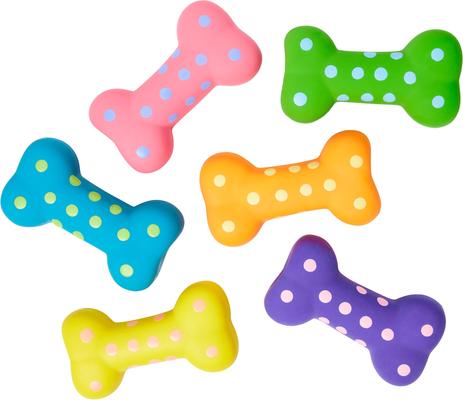 Show full view: Multipet Polka Dot Bone Squeaky Plush Dog Toy, Color Varies, 4-in slide 4 of 6