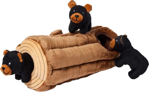 Show full view: ZippyPaws Zippy Burrow Black Bear Log Plush Dog Toy slide 4 of 6