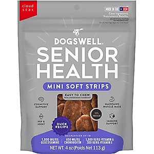Dogswell Mini Soft Strip Senior Duck Flavor Jerky Dog Treats, 4-oz bag