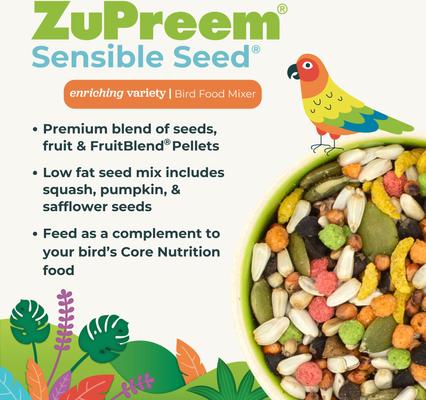 Show full view: ZuPreem Sensible Seed Parrot & Conure Bird Food, 2-lb bag slide 5 of 10