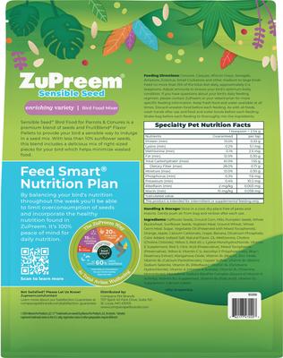 Show full view: ZuPreem Sensible Seed Parrot & Conure Bird Food, 2-lb bag slide 2 of 10
