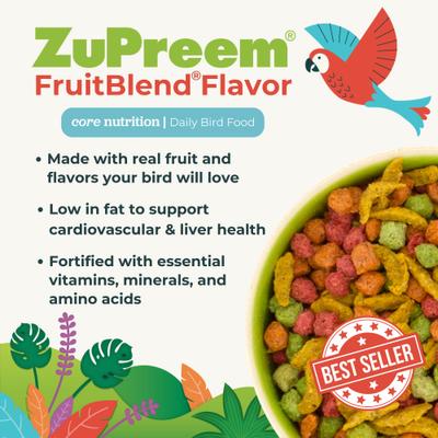 Show full view: ZuPreem FruitBlend Flavor with Natural Flavors Daily Medium Bird Food, 17.5-lb bag slide 4 of 11