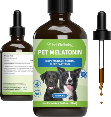 Show full view: Pet Wellbeing Pet Melatonin Bacon Flavored Liquid Calming Supplement for Dogs, 4-oz bottle slide 3 of 9
