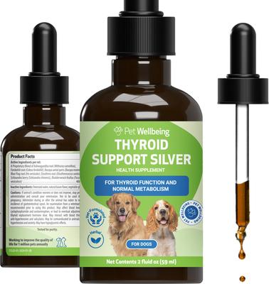 Show full view: Pet Wellbeing Thyroid Support SILVER Bacon Flavored Liquid Supplement for Dogs, 2-oz bottle slide 4 of 9