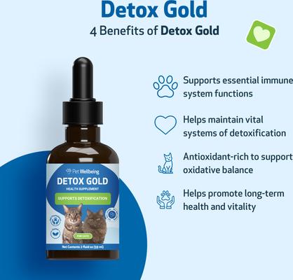 Show full view: Pet Wellbeing Detox GOLD Bacon Flavored Liquid Immune Supplement for Cats, 2-oz bottle slide 6 of 9