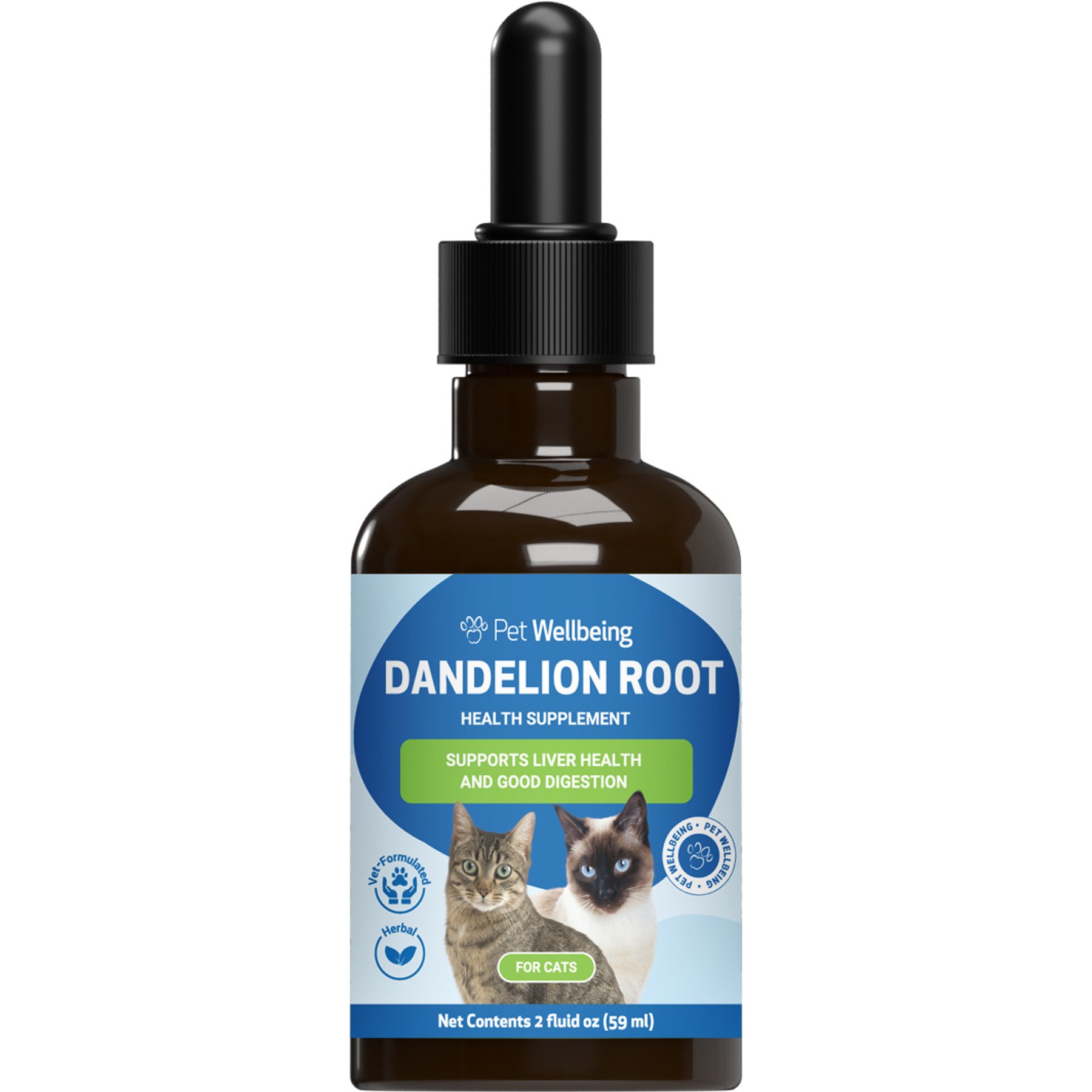 Pet Wellbeing Dandelion Root Bacon Flavored Liquid Digestive & Liver Supplement for Cats, 2-oz bottle
