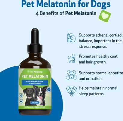 Show full view: Pet Wellbeing Pet Melatonin Bacon Flavored Liquid Calming Supplement for Dogs, 4-oz bottle slide 5 of 9