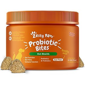 Zesty Paws Probiotic Bites Pumpkin Flavored Soft Chews Gut Flora & Digestive Supplement for Dogs, 50 count