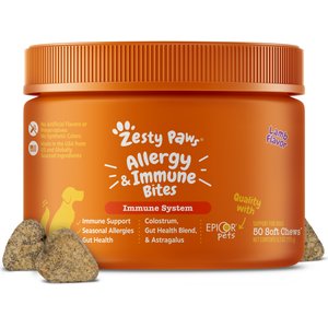 Zesty Paws Allergy & Immune Bites Lamb Flavored Soft Chews Allergies, Immune, & Gut Support Supplement for Dogs, 50 count