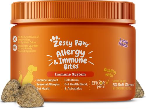 Zesty Paws Allergy & Immune Bites Lamb Flavored Soft Chews Allergies, Immune, & Gut Support Supplement for Dogs