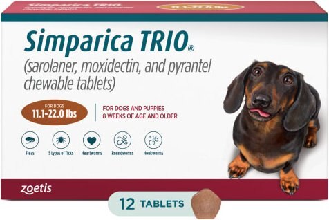 Simparica Trio Chewable Tablet for Dogs, 11.1-22.0 lbs, (Caramel Box)