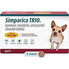 Simparica Trio Chewable Tablet for Dogs, 2.8-5.5 lbs, (Gold Box), 1 Chewable Tablet (1-mo. supply)