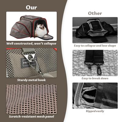 Show full view: Petsfit Expandable Airline-Approved Soft-Sided Dog & Cat Carrier, Gray Brown, 17 x 11 x 11-in slide 9 of 10