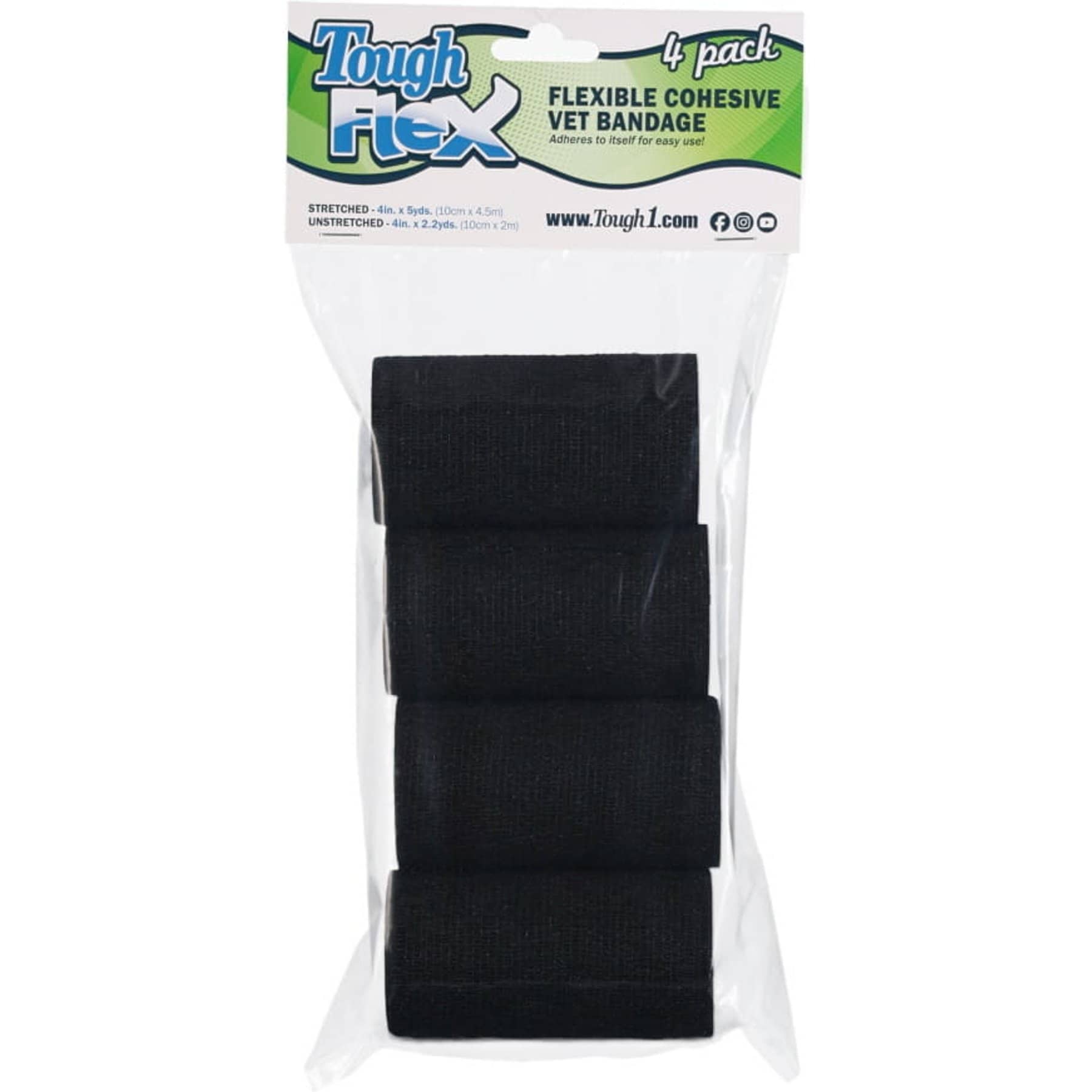 Tough1 Tough Flex Self-Adhering Equine Bandage, 4 count, Black
