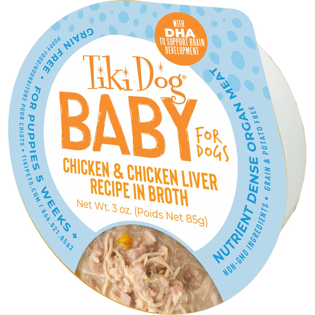 Tiki Dog Whole Foods Grain-Free Chicken & Chicken Liver Wet Dog Food, 3-oz cup, case of 4