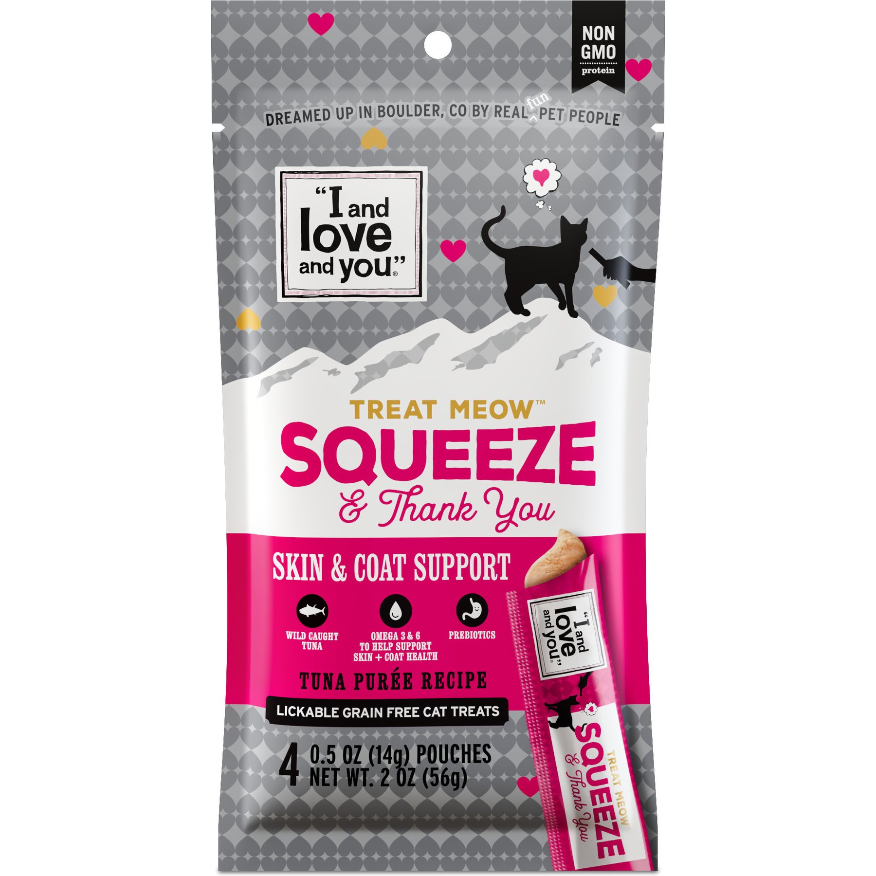 I and Love and You Meow Skin & Coat Support Tuna Puree Recipe Lickable Cat Treat, 48 count