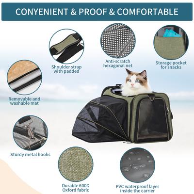 Show full view: Petsfit Expandable Airline-Approved Soft-Sided Dog & Cat Carrier, Green, 17 x 11 x 11-in slide 7 of 10