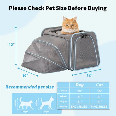 Show full view: Petsfit Expandable Airline-Approved Soft-Sided Dog & Cat Carrier, Light Gray, 19 x 12 x 12-in slide 2 of 10