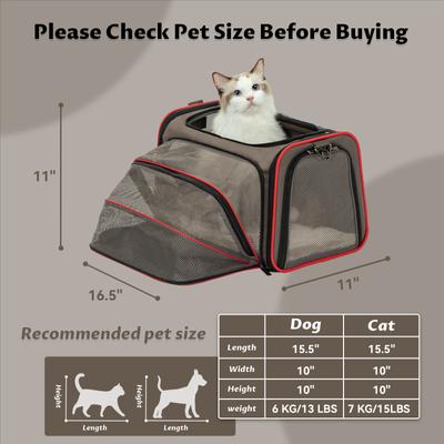 Show full view: Petsfit Expandable Airline-Approved Soft-Sided Dog & Cat Carrier, Gray Brown, 17 x 11 x 11-in slide 2 of 10